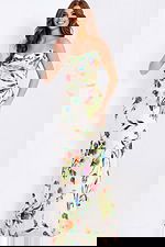 Sleek floral evening gown with soft drape neckline