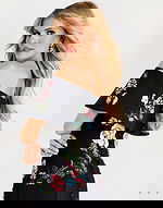 off the shoulder floral black dress 47636