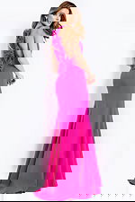 Elegant mermaid prom gown featuring open back with cascading bows