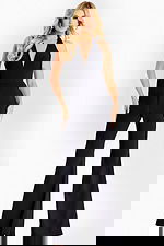 v neckline black jumpsuit 47640