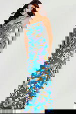 Strapless floral sequin gown with draped neckline