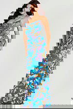 Strapless floral sequin gown with draped neckline