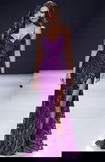 purple fully embellished high slit dress 47682