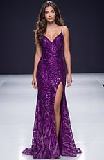 purple fully embellished high slit dress 47682