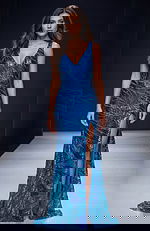 blue embellished high slit dress 47682