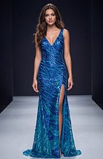 blue embellished high slit dress 47682