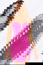 Strapless sweetheart beaded mini dress with side slit 47714