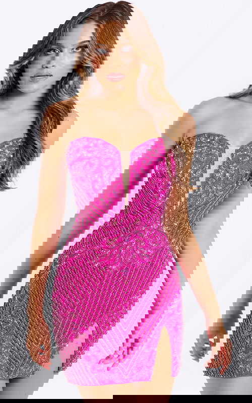 Strapless sweetheart beaded mini dress with side slit 47714