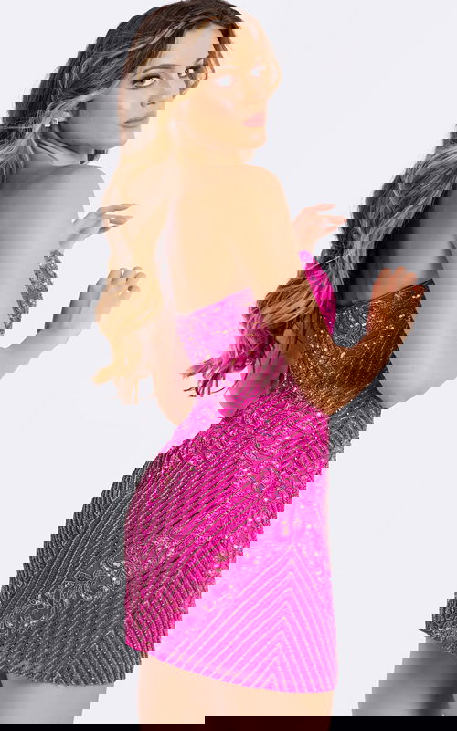 Glamorous strapless cocktail dress with glittering beadwork 47714