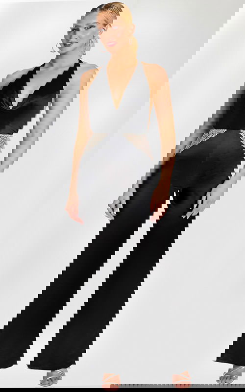 black v neckline embellished jumpsuit 47720