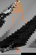 black tiered skirt long dress 47743