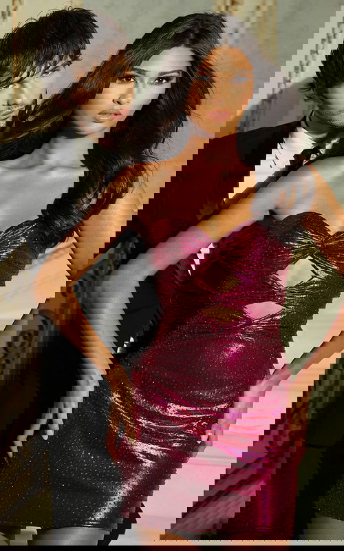 Strapless metallic dress with ruched detailing and modern design