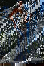 Silver metallic gown with cutout bodice and high slit