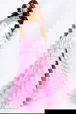 Strapless pink tiered ruffle ball gown