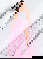 Strapless Pink Ball Gown with Corset Bodice and Ruffle Skirt