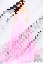 Romantic light pink ruffled prom dress