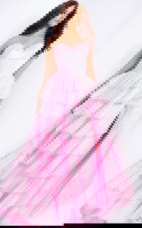 Romantic light pink ruffled prom dress