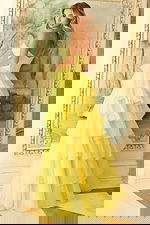 Strapless tiered ruffle gown with fitted corset bodice