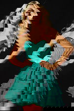 Strapless beaded corset dress with layered ruffle skirt