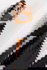 Black evening dress with fitted shorts and long skirt