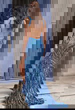 Blue backless high slit dress 47793