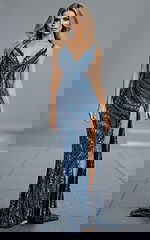 v neckline blue embellished dress 47793