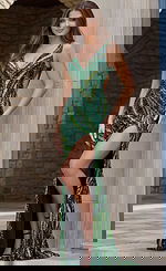 green high slit embellished dress 47793