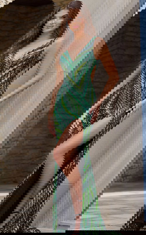 green high slit embellished dress 47793