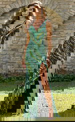 green embellished v neckline dress 47793