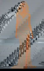 nude embellished high slit dress 47793