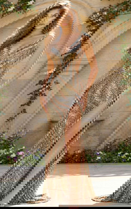 fully embellished high slit gold dress 47793