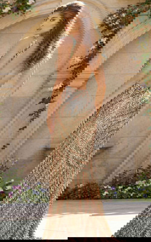 backless nude embellished dress 47793