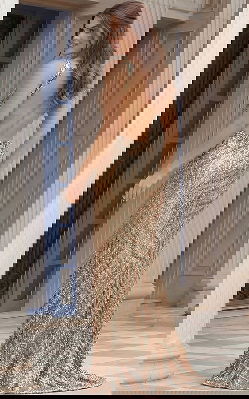 Nude embellished backless dress 47793