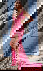 pink v neckline high slit dress 47793