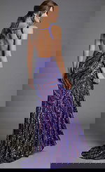 Deep V Purple Sequin Gown with Side Cutouts 47793 - Image 13