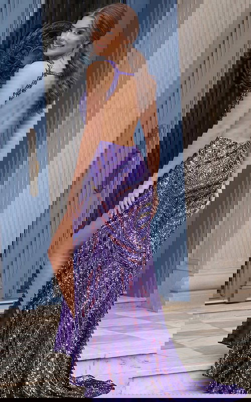 Backless purple embellished dress 47793