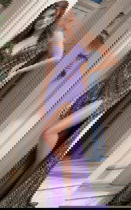 v neckline purple beaded dress 47793