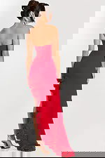 back of strapless red dress with rosette details 47798