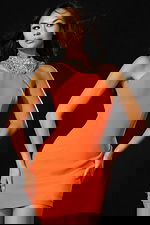 Fitted halter mini dress with crystal-embellished neckline