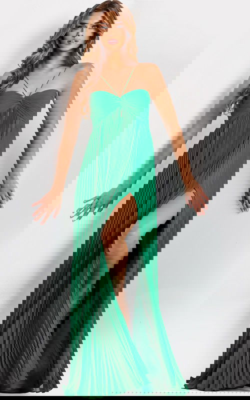 Pleated Chiffon Gown With Slit