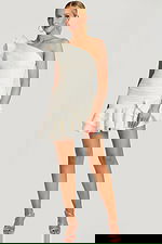 ruched bodice ruffled hemline one shoulder dress 47823