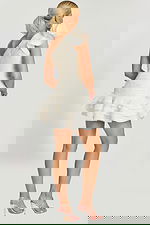 back view of ruched bodice floral hemline dress 47823