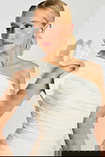 ruffled shoulder fitted mini dress with ruched bodice 47823