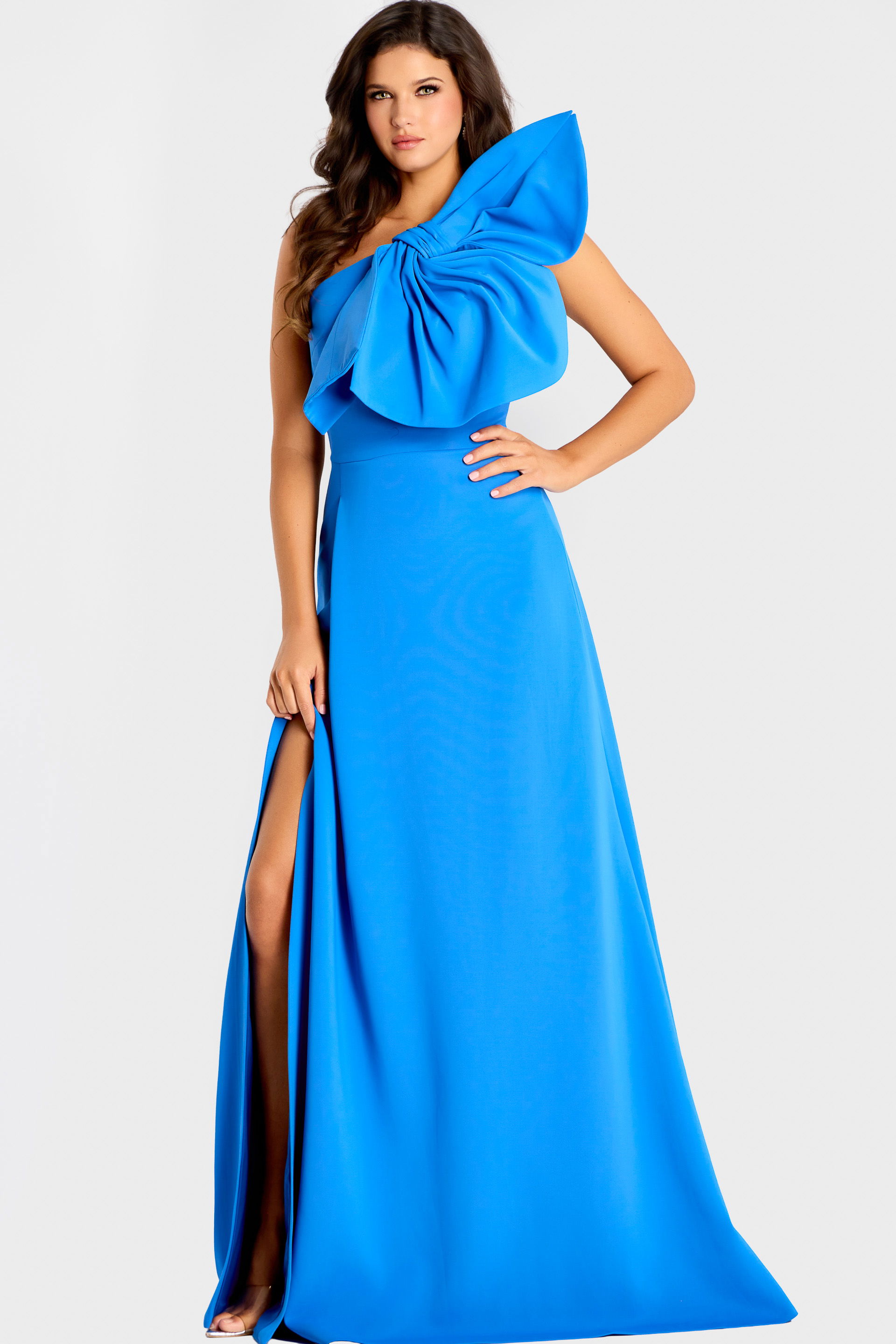 One Shoulder Gown With Oversized Bow 47826 Jovani