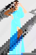 one shoulder high slit dress with bow detail 47826