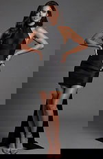 halter mini dress with fitted silhouette and side embellishment