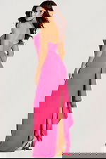 Floor-length gown with soft gathered fabric and side slit