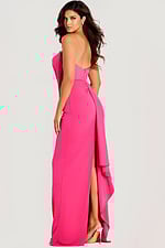 Floor-length gown with soft gathered fabric and side slit