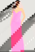 Elegant strapless formal dress with flowing drape detail