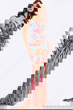 Multicolor strapless sequin prom dress with fitted silhouette